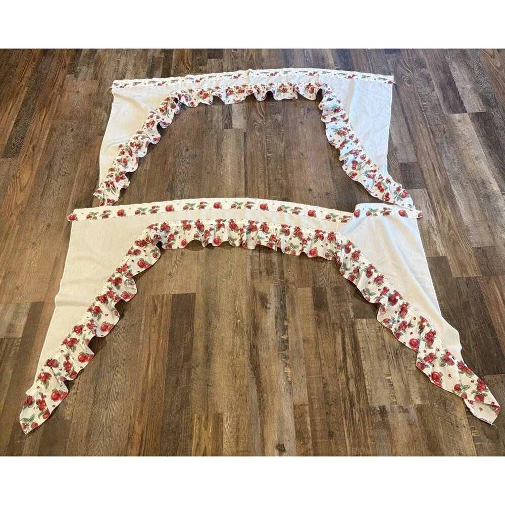 Vtg. Strawberry Apple Fruit Kitchen Cafe Curtains Valance Cottage Core Farmhouse
